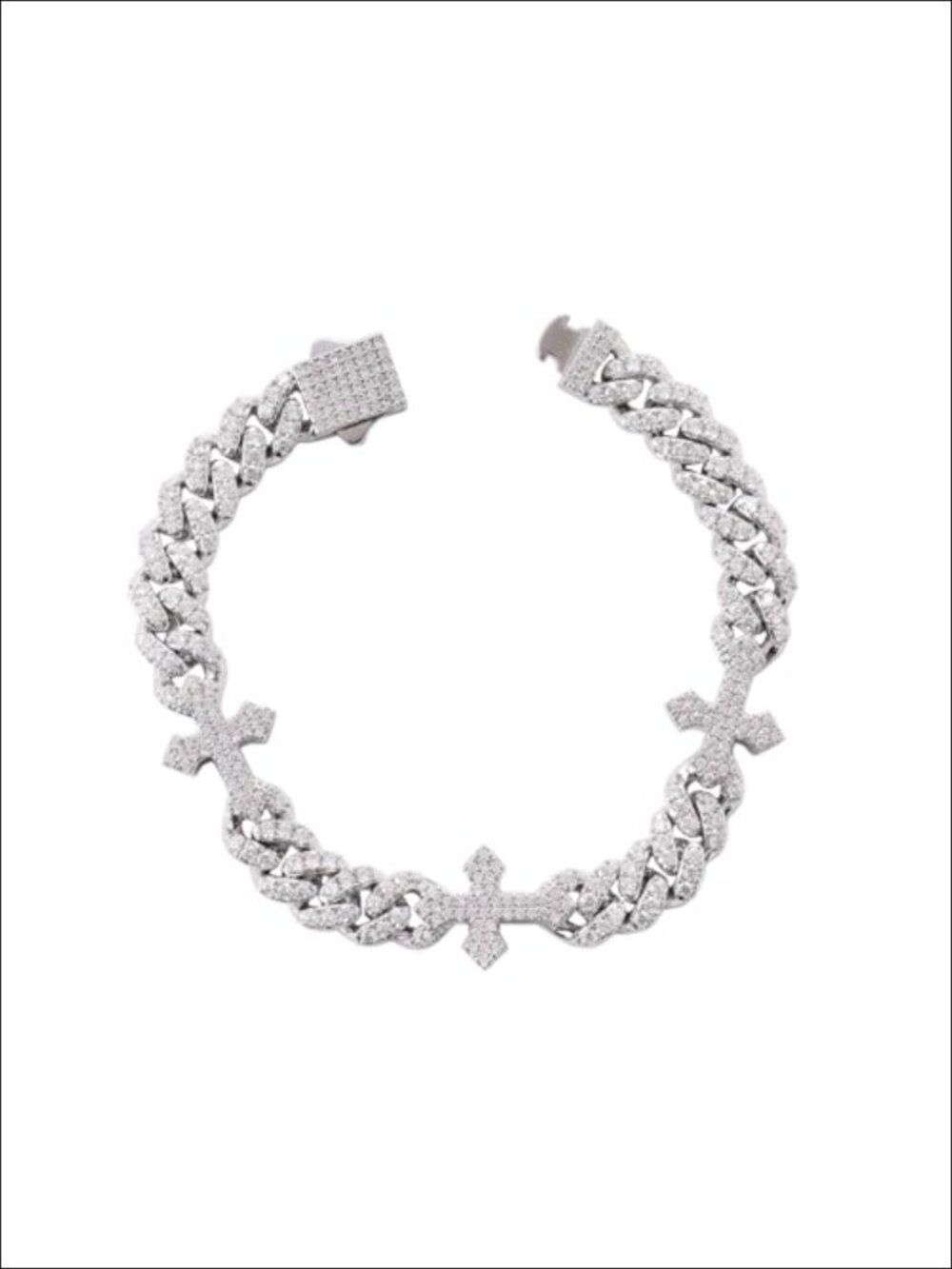 9mm Iced Out Cross Cuban Bracelet Unisex White Gold Plated Cubic Zirconia